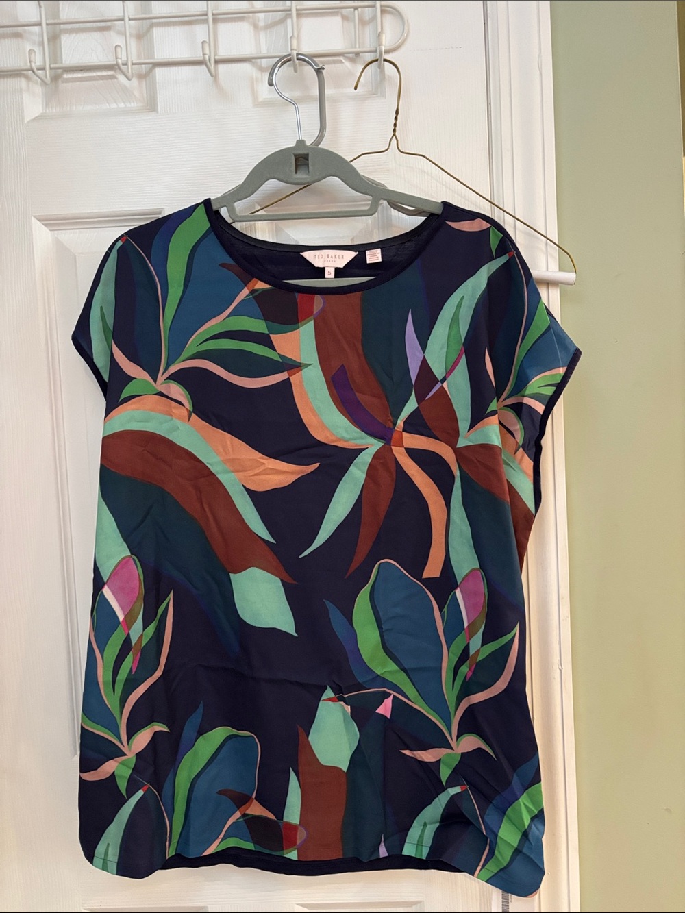 Ted Baker Navy Multicolor Tropical-Print Short Sleeve Tee